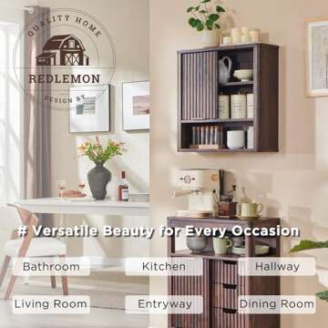 RedLemon Bathroom Wall Cabinet w/Fluted Sliding Door, Modern Medicine Cabinet with Adjustable Shelf, Curved Profile Wall Mounted Storage Organizer, Walnut