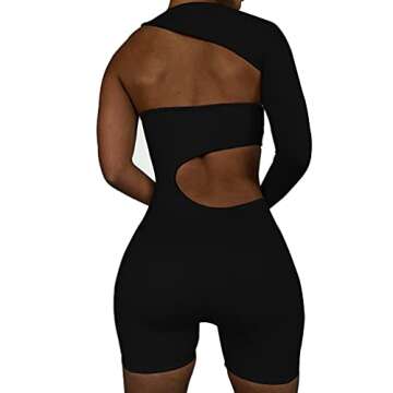LuFeng Women's Sexy Cut Out One Shoulder Long Sleeve Jumpsuit Short Bodycon Romper Clubwear