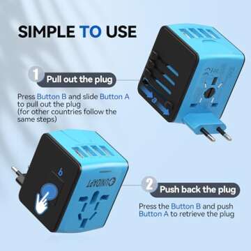 Unidapt Universal Travel Adapter, International Plug Adapter Fast 2,4A 4-USB European Power Plug, AC...