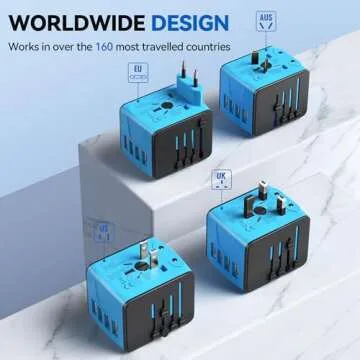 Unidapt Universal Travel Adapter, International Plug Adapter Fast 2,4A 4-USB European Power Plug, AC Wall Charger – Worldwide Outlet for Europe US USA UK EU AUS, Blue