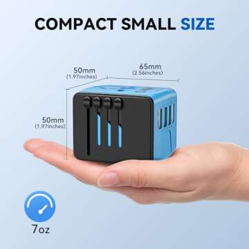 Unidapt Universal Travel Adapter, International Plug Adapter Fast 2,4A 4-USB European Power Plug, AC Wall Charger – Worldwide Outlet for Europe US USA UK EU AUS, Blue