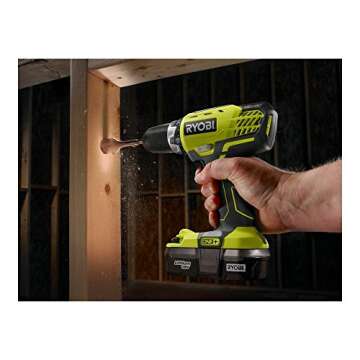 Ryobi P1811 One+ Compact Drill/Driver Kit (5 Piece Bundle: 1x P208 Drill/Driver Power Tool, 2x P102 18 Volt Battery, 1x P118 18 Volt Battery Charger, 1x Lime Green Ryobi Tool Bag)