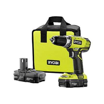 Ryobi P1811 One+ Compact Drill/Driver Kit (5 Piece Bundle: 1x P208 Drill/Driver Power Tool, 2x P102 18 Volt Battery, 1x P118 18 Volt Battery Charger, 1x Lime Green Ryobi Tool Bag)