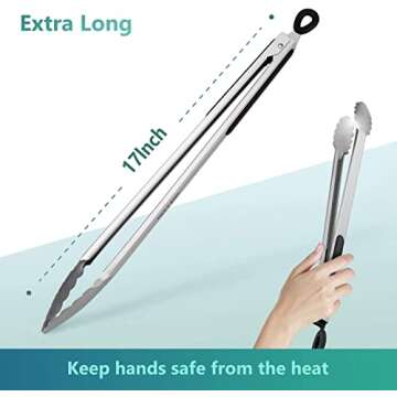 Grill Tongs, 17 Inch Extra Long BBQ Tongs, Premium Stainless Steel Metal Tongs for Cooking, Grilling...