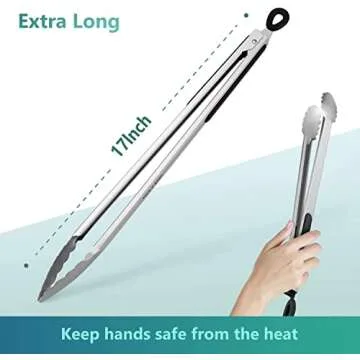 Grill Tongs, 17 Inch Extra Long BBQ Tongs, Premium Stainless Steel Metal Tongs for Cooking, Grilling...