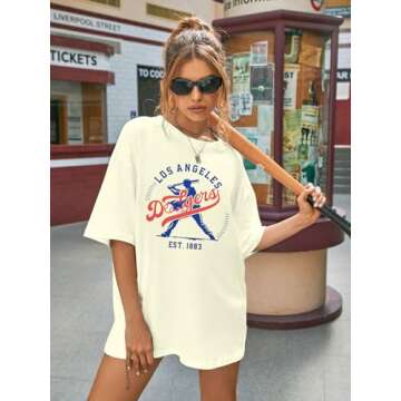 Stylish Baseball Shirt Women Oversized Game Day Fan Tee Apricot