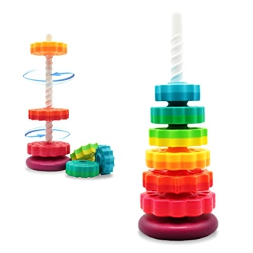 LUCKFUTURE Educational Spinning Stacking Toys, Rainbow Stacking Rings Baby Toy, Toddlers Toys Montes...