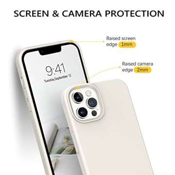 GUAGUA Compatible with iPhone 13 Pro Max Case 6.7 Inch Liquid Silicone Soft Gel Rubber Slim Microfiber Lining Cushion Texture Cover Shockproof Protective Phone Case for iPhone 13 Pro Max, White