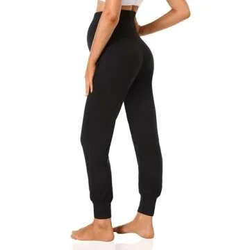 V VOCNI Women's Maternity Joggers Pants Maternity Activewear Jogger Track Cuff Sweatpants Over The Belly Stretchy Pregnancy Pants Black Small