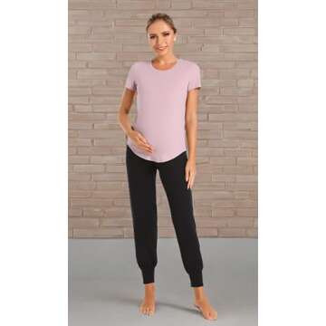 V VOCNI Women's Maternity Joggers Pants Maternity Activewear Jogger Track Cuff Sweatpants Over The Belly Stretchy Pregnancy Pants Black Small