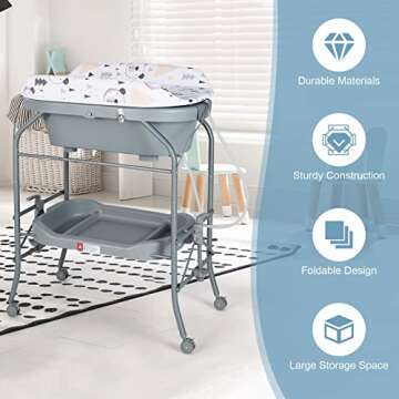 HONEY JOY Baby Changing Table & Bathtub for Newborns