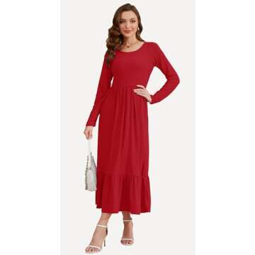 AUSELILY Women's Fall Dresses 2024 Long Sleeve Maxi Dress Casual Crewneck Flowy Tiered Wedding Guest...