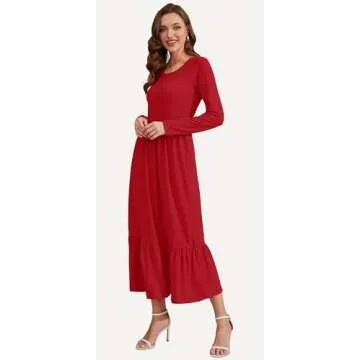 AUSELILY Women's Fall Maxi Dress with Sleeves and Pockets