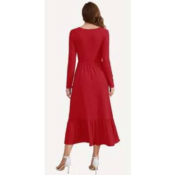 AUSELILY Women's Fall Maxi Dress with Sleeves and Pockets