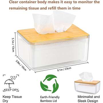 Tissue Holder, Dryer Sheet Dispenser Box with Bamboo Wood Lid, Transparent Container, Modern Minimal...
