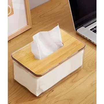 Modern Tissue Holder with Bamboo Lid - Elegant Design