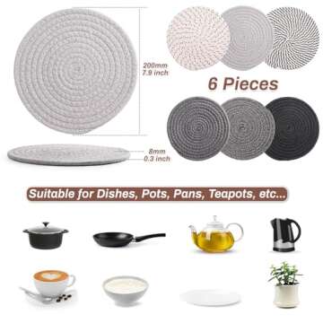 Billbotk 8" Trivets for Hot Dishes, Hot pots and Pans, 6 Heat Resistant Hot Pads, Pot Holders for Ki...