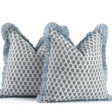 CPC Apatite Blue Ruffle Throw Pillow Covers for Stylish Decor