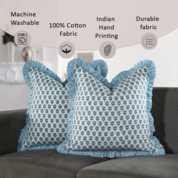 CPC Apatite Blue Ruffle Throw Pillow Covers for Stylish Decor