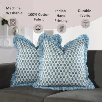 CPC Apatite Blue Ruffle Throw Pillow Covers for Stylish Decor