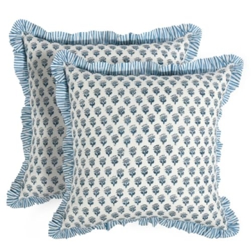 CPC Apatite Blue Ruffle Throw Pillow Covers for Stylish Decor