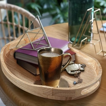 Elegant Rubber Wood Serving Tray with Handles for Entertaining