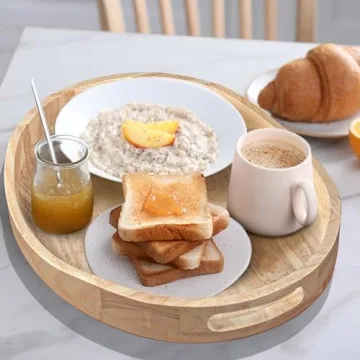 Elegant Rubber Wood Serving Tray with Handles for Entertaining