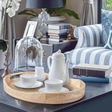 Elegant Rubber Wood Serving Tray with Handles for Entertaining