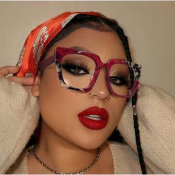 VOOGLAM Blue Light Blocking Glasses for Women Anti Eyestrain Computer Trending Frame Eyewear Red San...