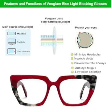 VOOGLAM Blue Light Blocking Glasses for Women Anti Eyestrain Computer Trending Frame Eyewear Red Sanna GWA081343-03