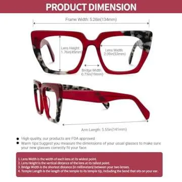 VOOGLAM Blue Light Blocking Glasses for Women Anti Eyestrain Computer Trending Frame Eyewear Red Sanna GWA081343-03