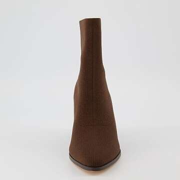 CUSHIONAIRE Sterling Womens Ankle Boots, Stretch Knit Upper, Genuine Leather Heel, Memory Foam Padding, Slip-On Design, Heeled Boots for Women, 2.75-Inch Block Heel, BROWN 10W