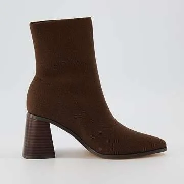 CUSHIONAIRE Sterling Womens Ankle Boots, Stretch Knit Upper, Genuine Leather Heel, Memory Foam Padding, Slip-On Design, Heeled Boots for Women, 2.75-Inch Block Heel, BROWN 10W