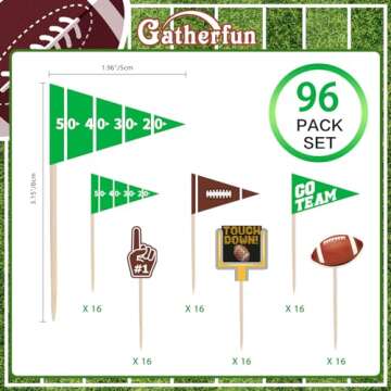 Gatherfun 96pcs Football Themed Toothpicks, Cupcake Toppers, Cocktail Picks for Birthday Party, Game...