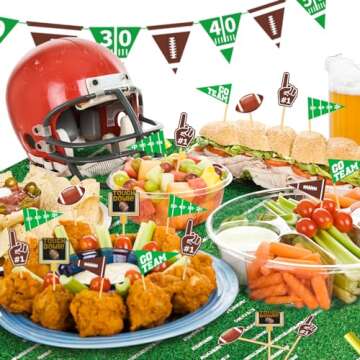 Gatherfun 96pcs Football Themed Toothpicks, Cupcake Toppers, Cocktail Picks for Birthday Party, Game Day, Tailgate Decorations