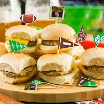 Gatherfun 96pcs Football Themed Toothpicks, Cupcake Toppers, Cocktail Picks for Birthday Party, Game Day, Tailgate Decorations