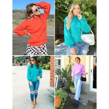 ZESICA Women's Casual Turtleneck Long Lantern Sleeve Oversized Ribbed Knit Pullover Sweater Jumper Top,Purple,Medium