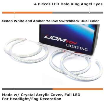 iJDMTOY Switchback Dual-Color White/Amber 336-SMD LED Angel Eyes Halo Rings Kit Compatible with BMW ...