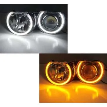 iJDMTOY Switchback Dual-Color White/Amber 336-SMD LED Angel Eyes Halo Rings Kit Compatible with BMW E36 E46 3 Series E39 5 Series E38 7 Series (Fit Xenon Trim ONLY)