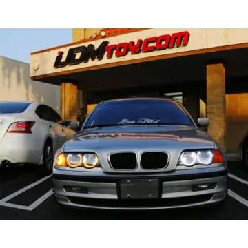 iJDMTOY Switchback Dual-Color White/Amber 336-SMD LED Angel Eyes Halo Rings Kit Compatible with BMW E36 E46 3 Series E39 5 Series E38 7 Series (Fit Xenon Trim ONLY)