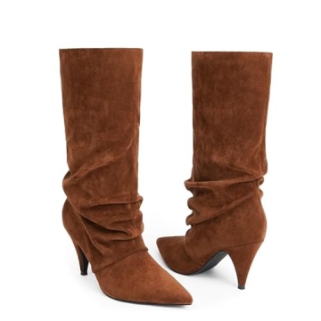 Stylish Modatope Brown Suede Slouchy Mid Calf Boots