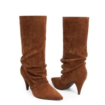 Stylish Modatope Brown Suede Slouchy Mid Calf Boots