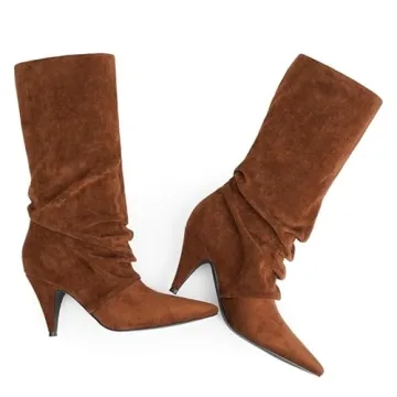 Stylish Modatope Brown Suede Slouchy Mid Calf Boots