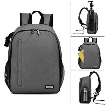 CADeN Camera Backpack Bag Professional for DSLR/SLR Mirrorless Camera Waterproof, Camera Case Compatible for Sony Canon Nikon Camera and Lens Tripod Accessories Gray