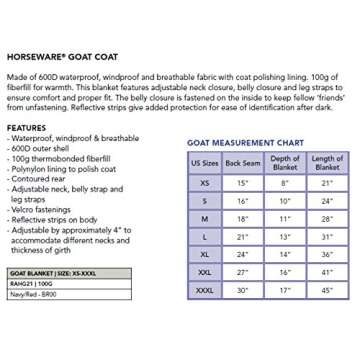 Horseware Ireland Breathable Waterproof Windproof Cold Weather Adjustable Goat Coat (100g Fill), Navy/Red, Large