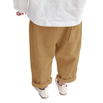 Fommykin Toddler Boys Girls Corduroy Pant Elastic Comfort Relaxed Fit Casual Basic Pants Trouser with Pockets Brown
