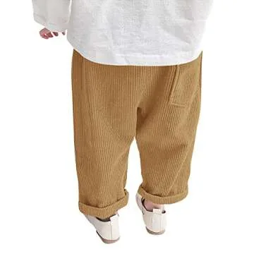 Fommykin Toddler Boys Girls Corduroy Pant Elastic Comfort Relaxed Fit Casual Basic Pants Trouser with Pockets Brown