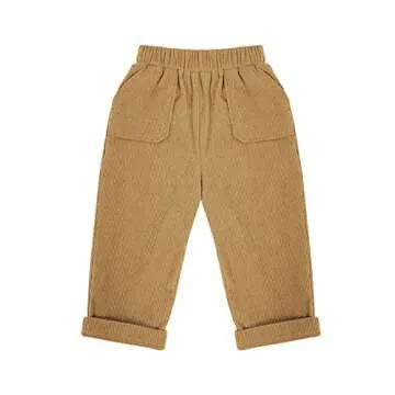 Fommykin Toddler Boys Girls Corduroy Pant Elastic Comfort Relaxed Fit Casual Basic Pants Trouser with Pockets Brown