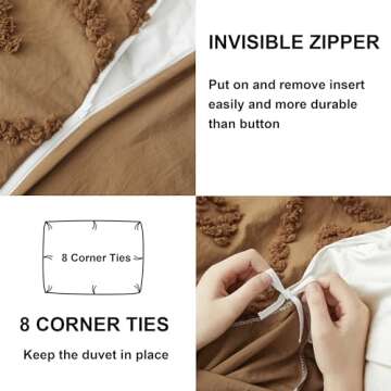 Oli Anderson Tufted Duvet Cover Twin Size, Soft and Lightweight Duvet Covers Set for All Seasons, 2 Pieces Boho Embroidery Shabby Chic Bedding Set (Pumpkin Brown, Twin, 68"×90")