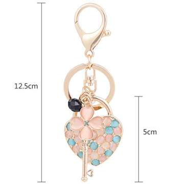 Jzcky Shzrp Cute Heart and Key Shape Crystal Rhinestone Keychain Key Chain Sparkling Key Ring Charm Purse Pendant Handbag Bag Decoration Holiday Gift(White)